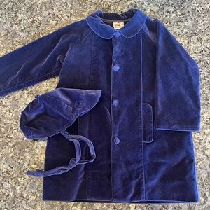 Kids Blue Velvet Coat and Hat Set